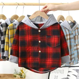 Plaid Hooded Long Sleeve Shirt