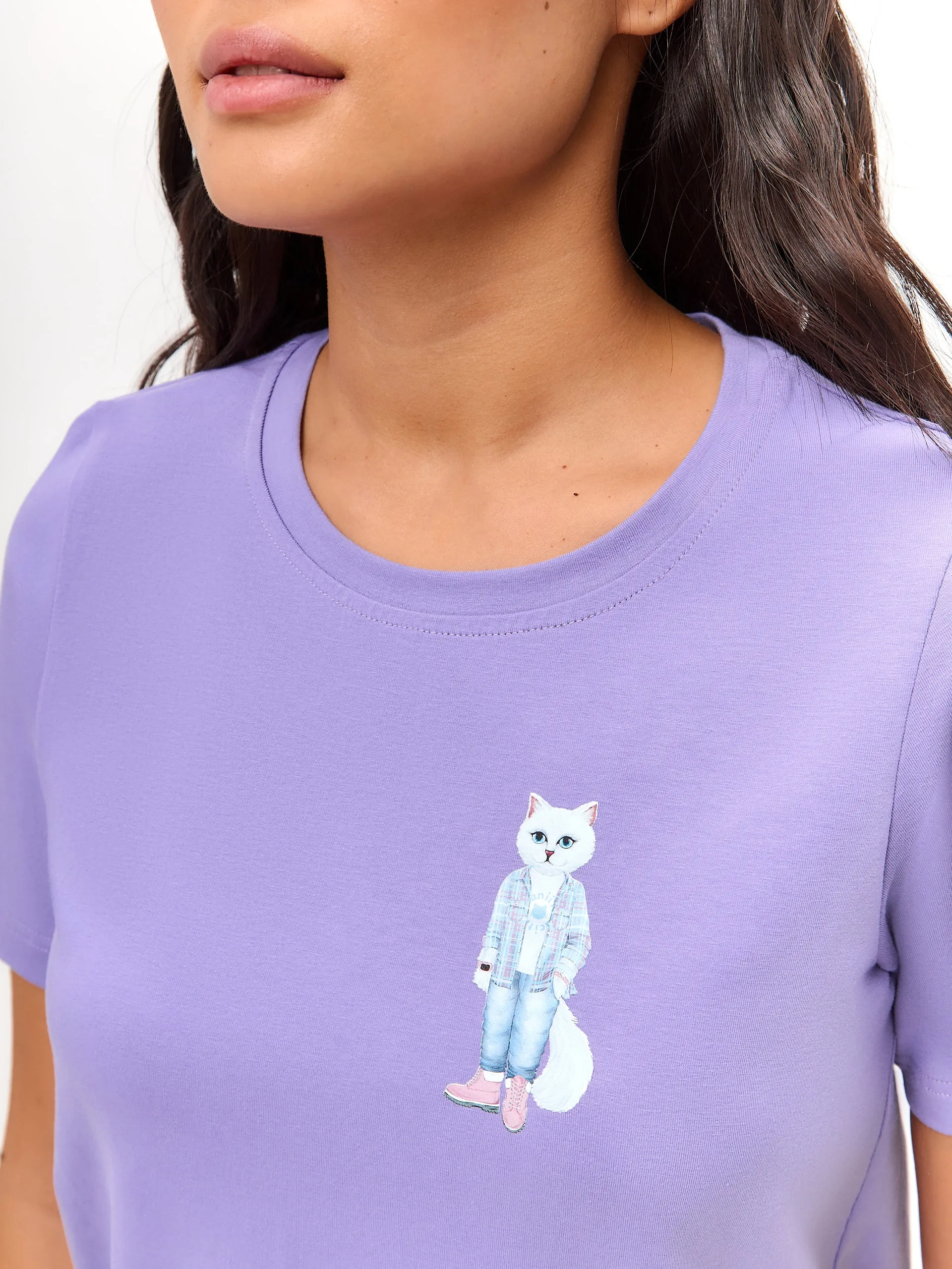 Purple Printed T-shirt COUNTRY WHITE CAT