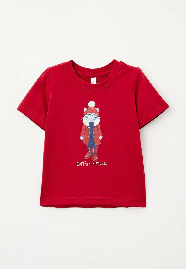 Red Printed T-shirt CHRISTMAS KITTY