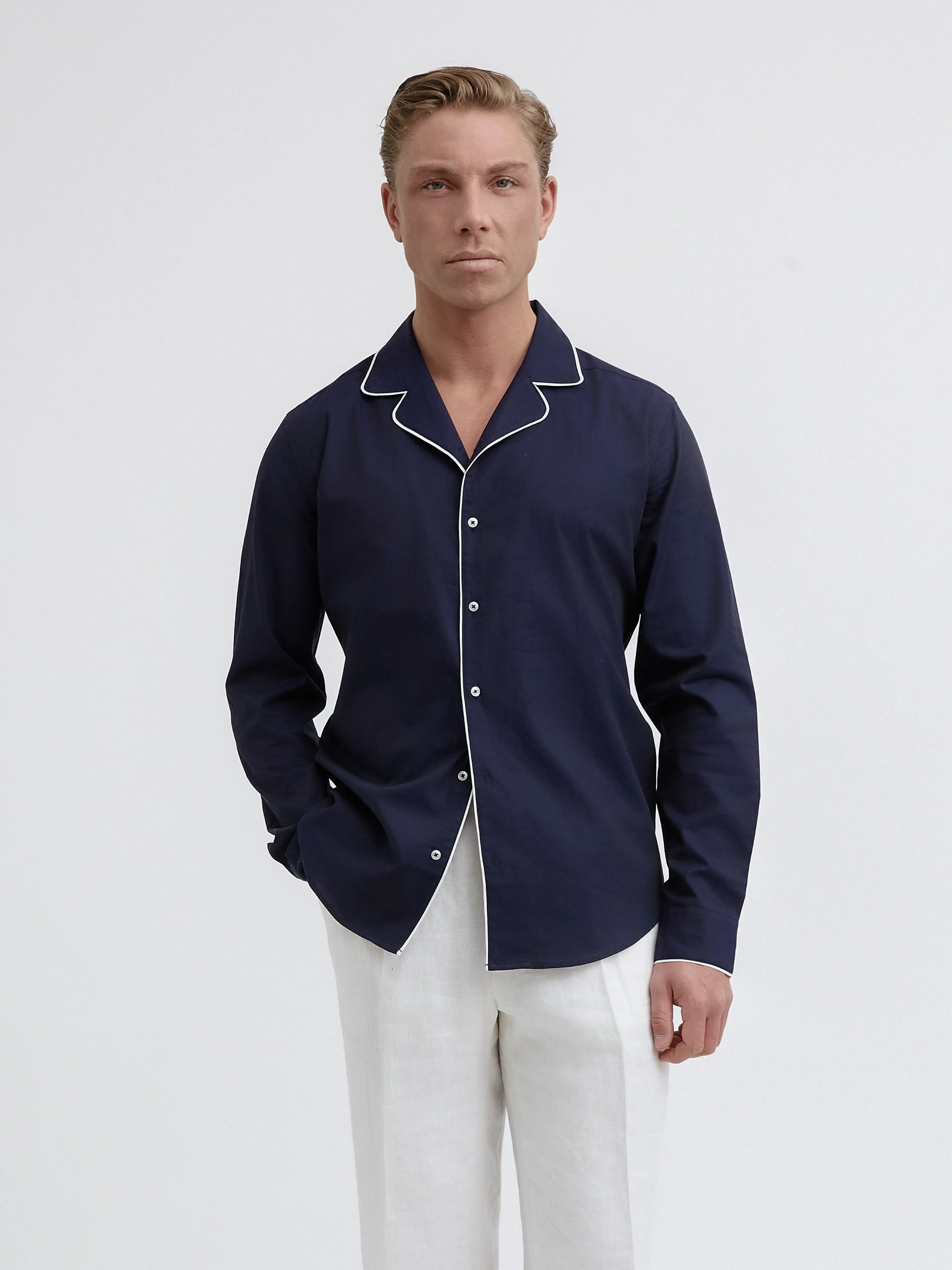 Riviera Piped Navy Blue Shirt