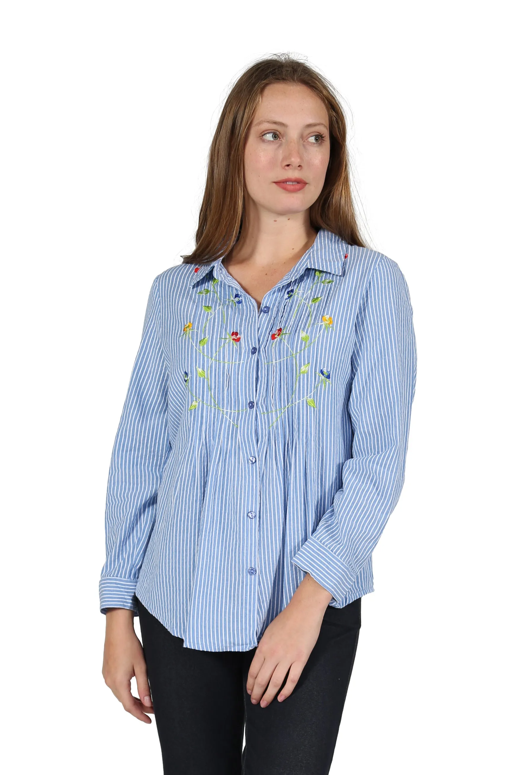 Seersucker Embroidered Button Front Shirt