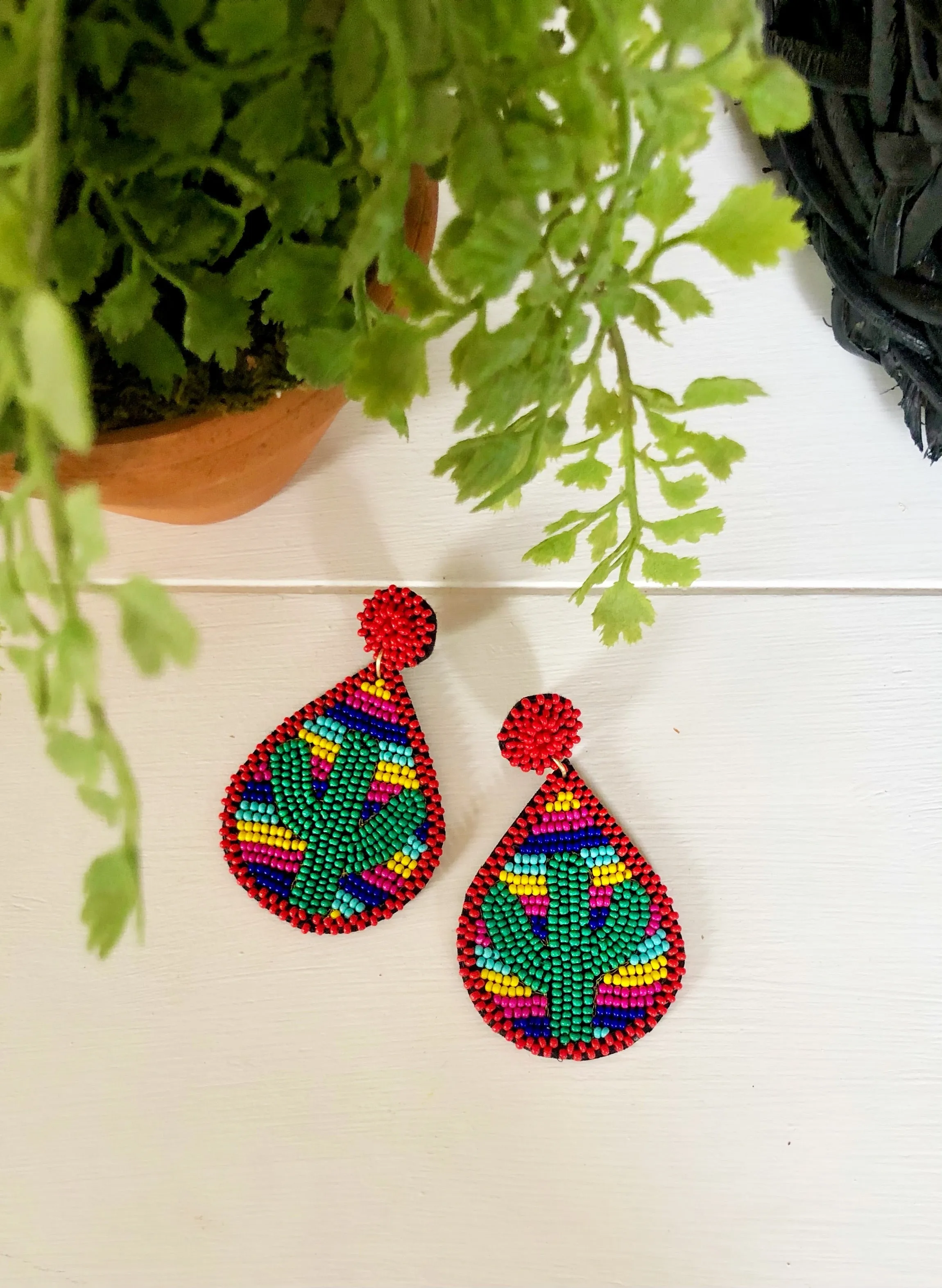 Serape Cactus Beaded Statement Earrings