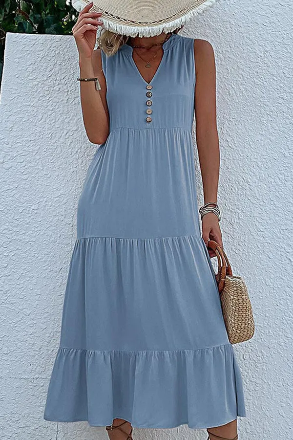 Sleeveless loose casual solid color vest dress