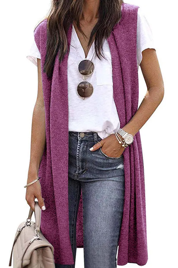 Solid color fashion casual mid-length vest