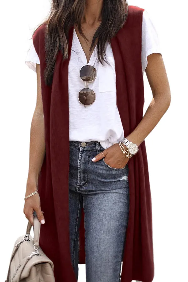 Solid color fashion casual mid-length vest