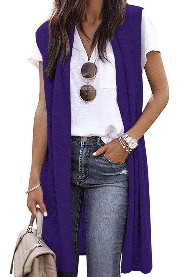 Solid color fashion casual mid-length vest