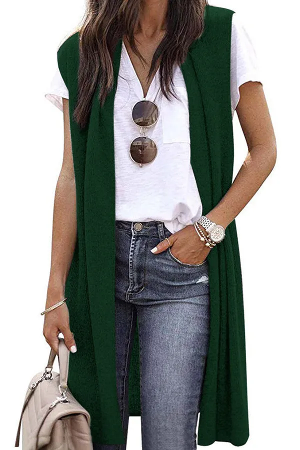 Solid color fashion casual mid-length vest