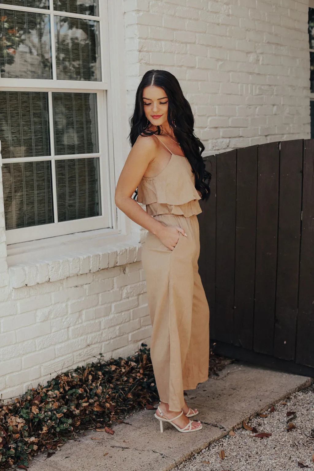 Tan Ruffle Jumpsuit