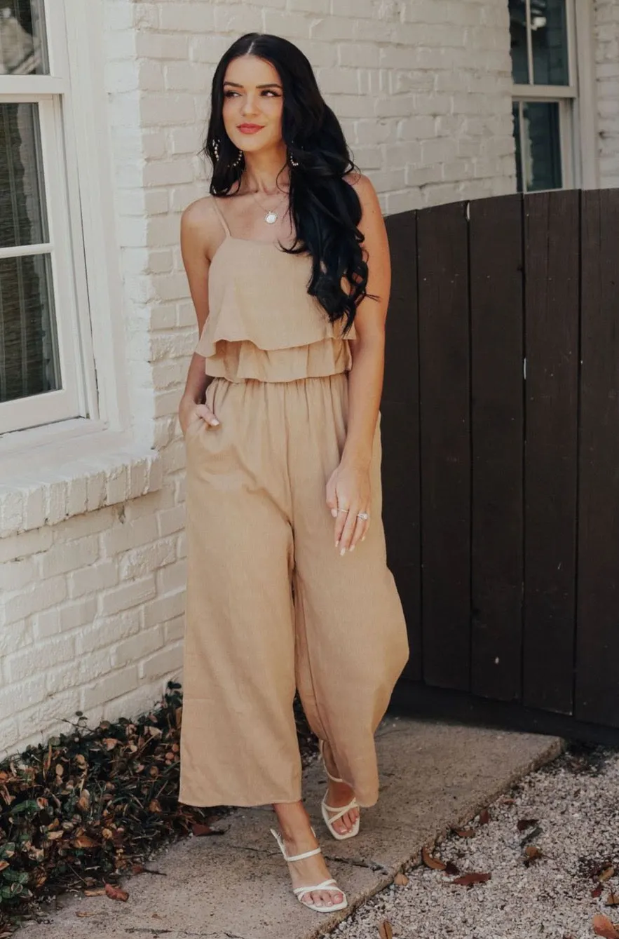 Tan Ruffle Jumpsuit