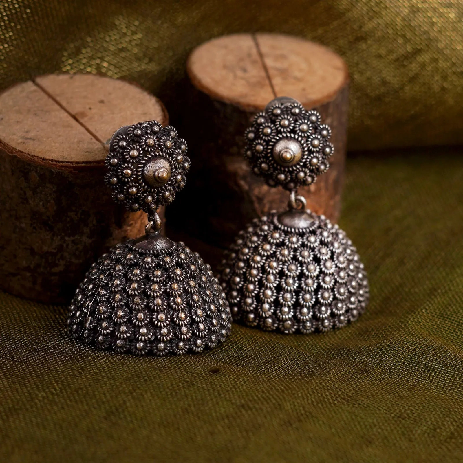 Teejh Dharvi Metallic Antique Silver Jhumki