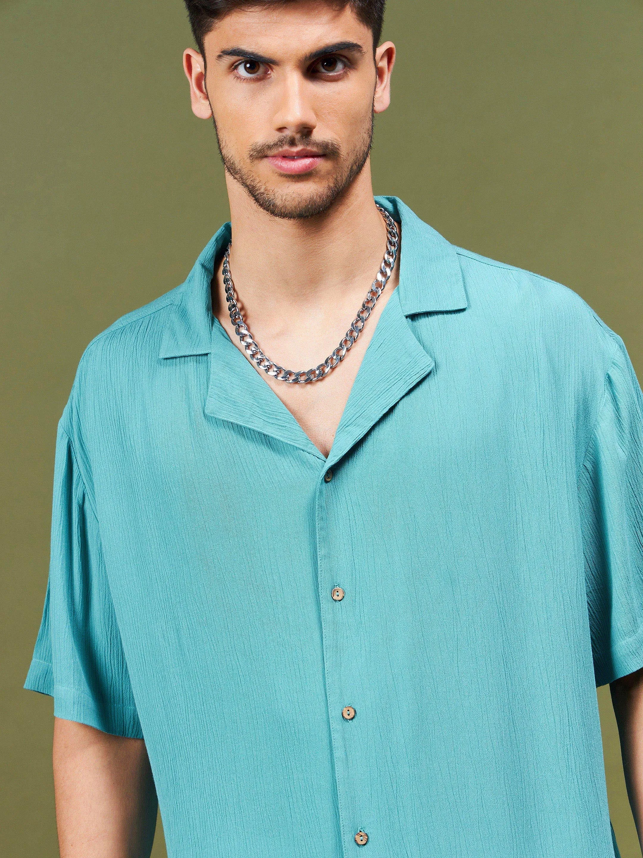 Unisex Teal Blue Solid Relax Fit Shirt