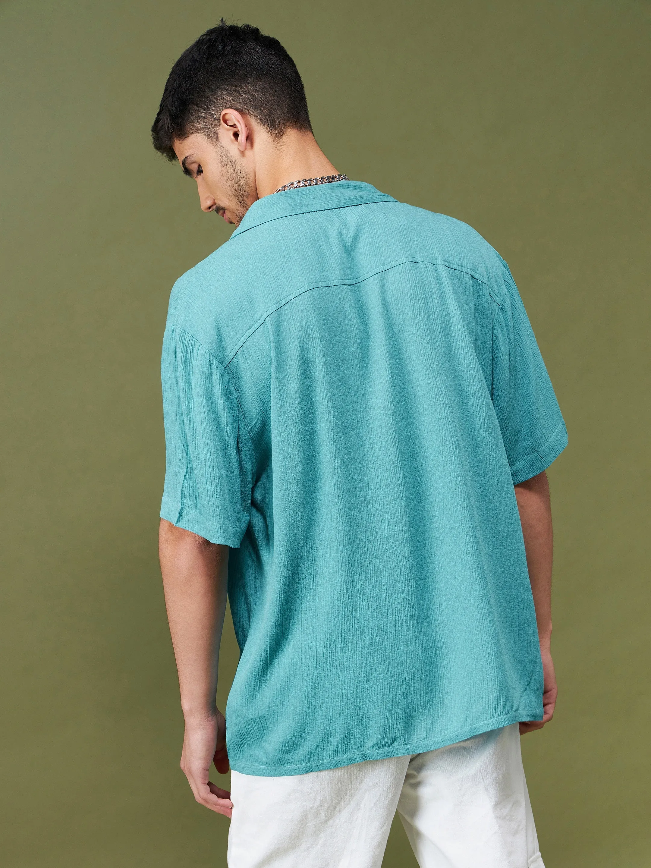 Unisex Teal Blue Solid Relax Fit Shirt