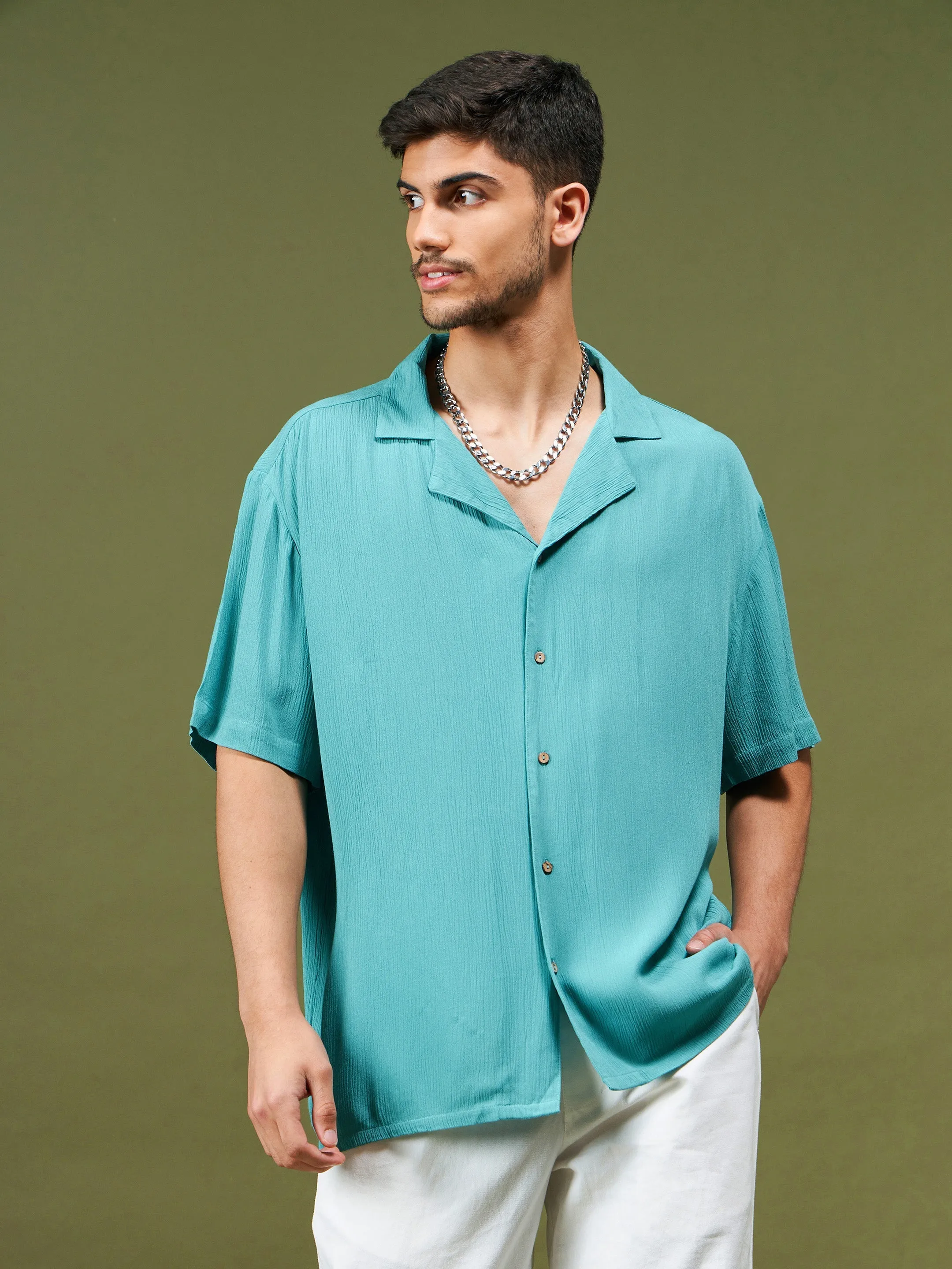 Unisex Teal Blue Solid Relax Fit Shirt