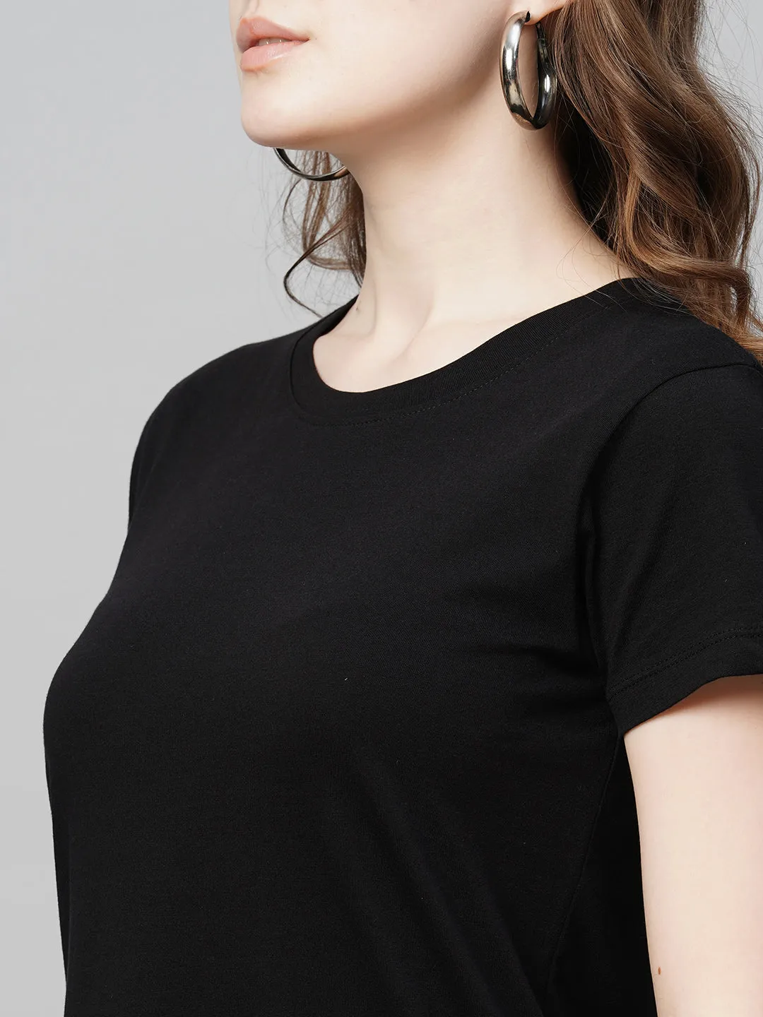 Women's Black Cotton Regular Fit Tshirt