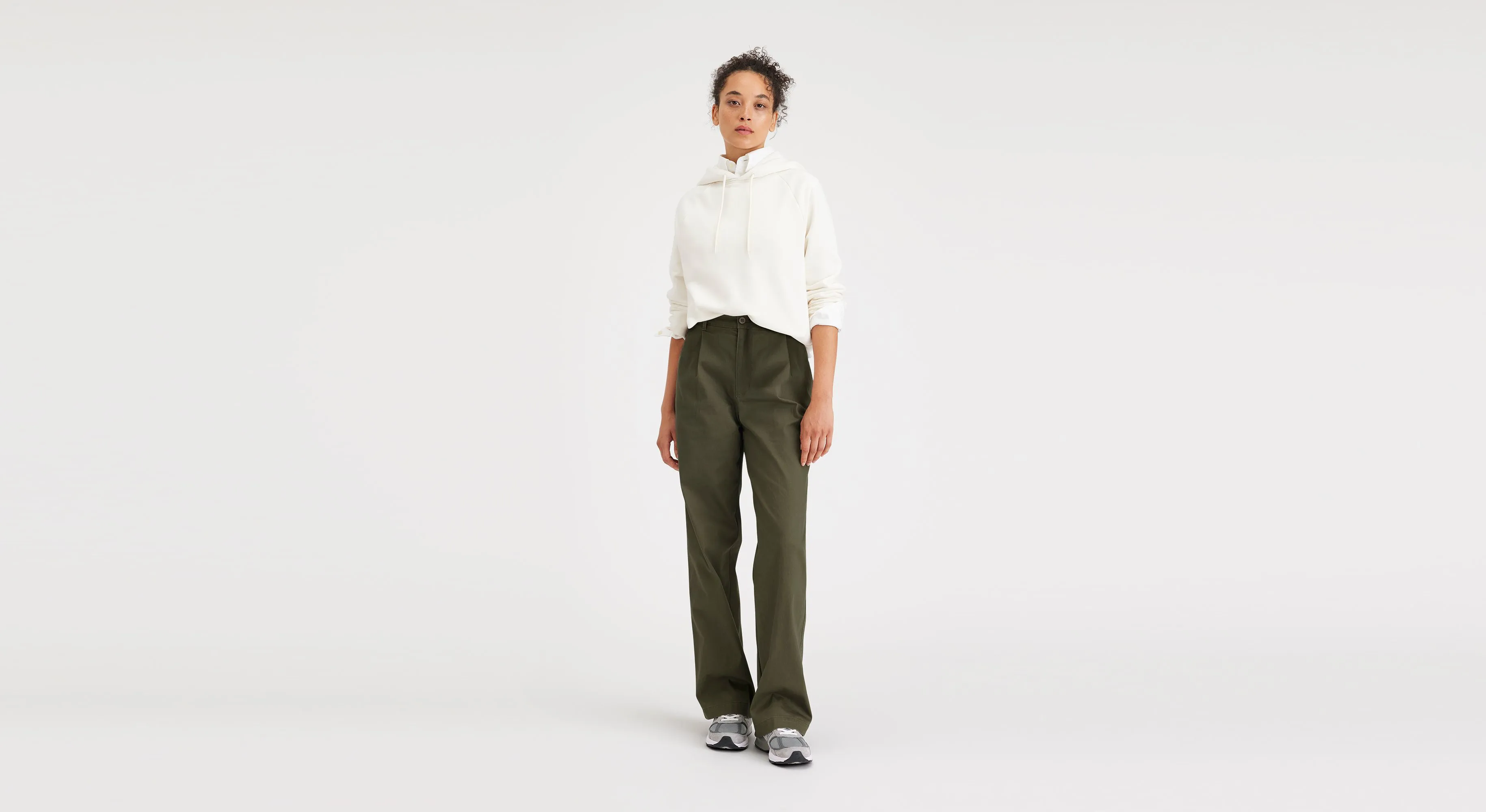 Women's Straight Fit Original Pleated High Wide Khaki Pants