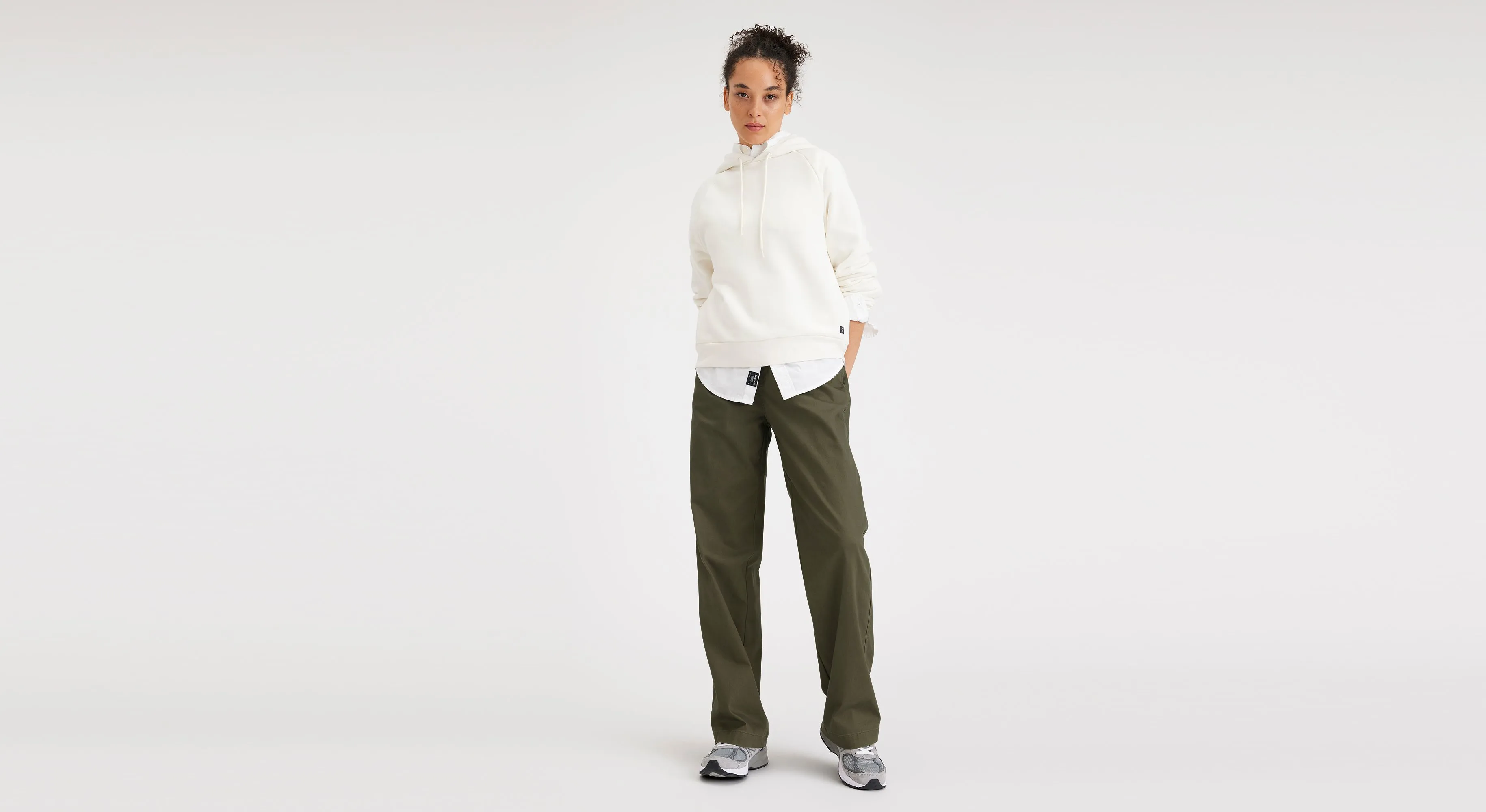 Women's Straight Fit Original Pleated High Wide Khaki Pants